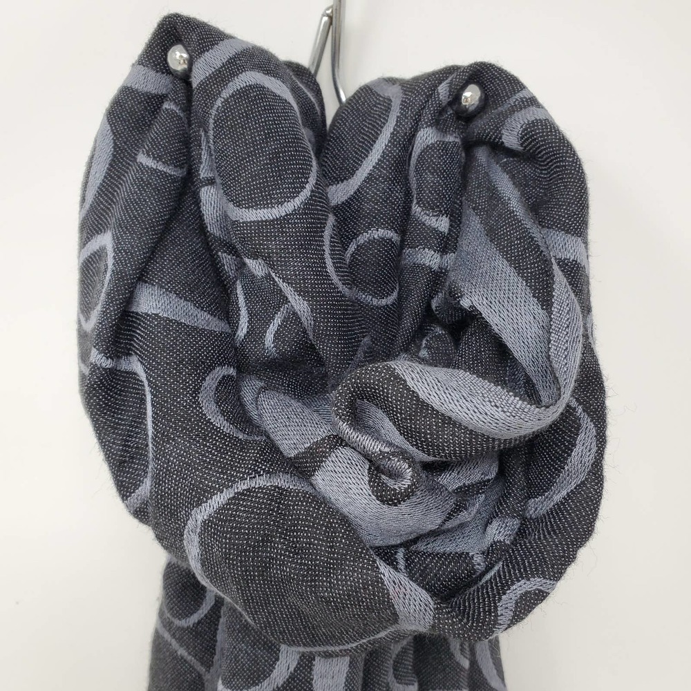 Cashmere Women Circular Geometric Pattern Fringe Gray Scarf - Picture 2 of 8